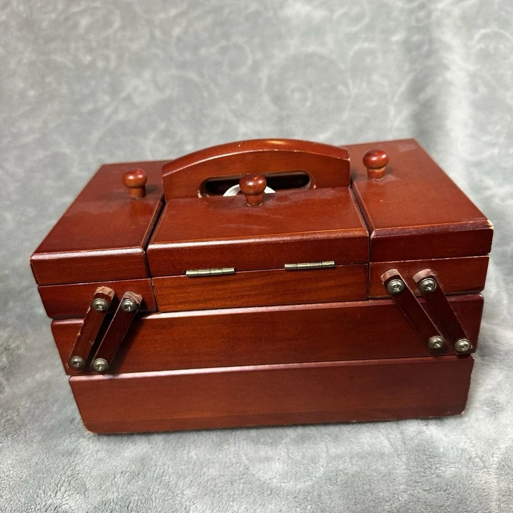 Vintage Singer Wooden Sewing Box Accordion Fold Out Caddy With Lots Of Supplies